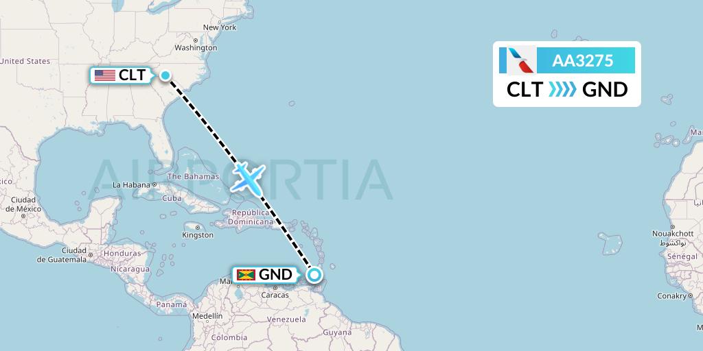 AA3275 American Airlines Flight Map: Charlotte to Point Salines