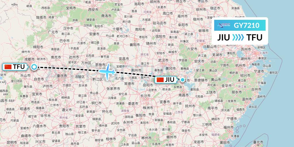 GY7210 Colorful GuiZhou Airlines Flight Map: Jiujiang to Chengdu