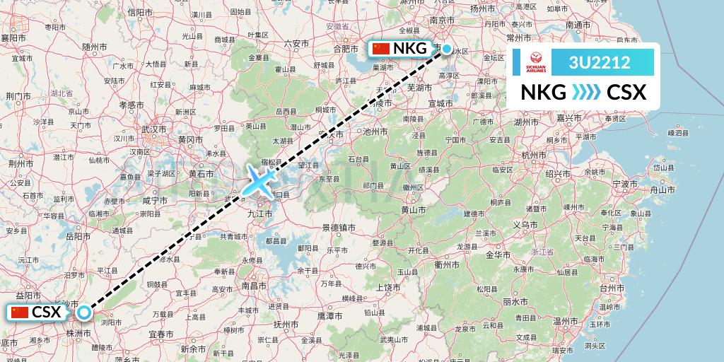 3U2212 Sichuan Airlines Flight Map: Nanjing to Changsha