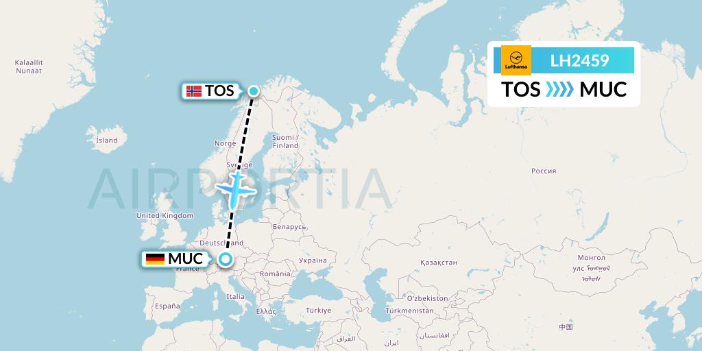 LH2459 Lufthansa Flight Map: Tromso to Munich