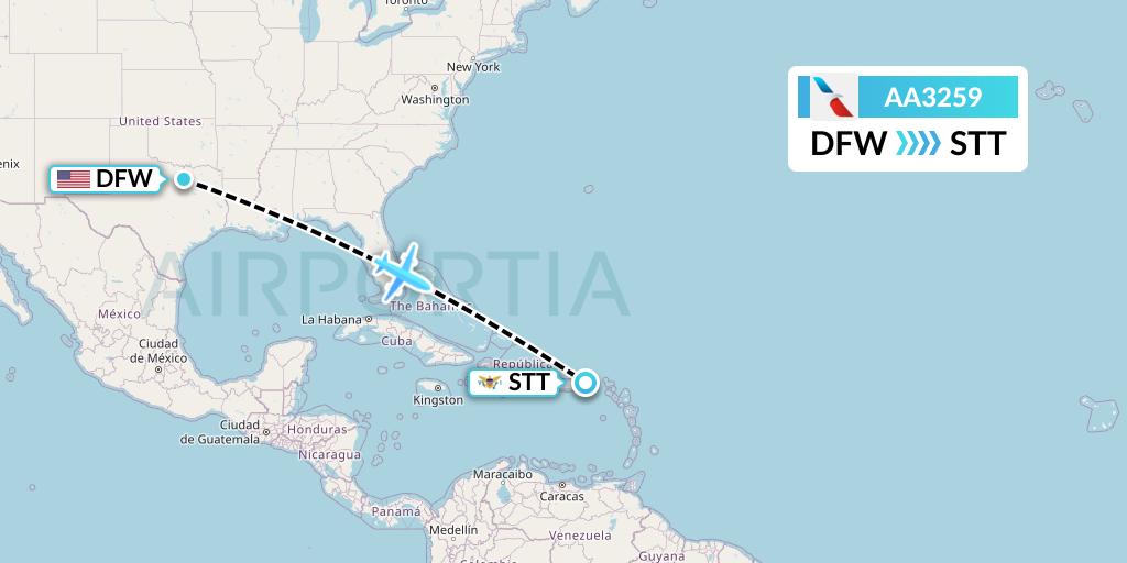 AA3259 American Airlines Flight Map: Dallas to St. Thomas