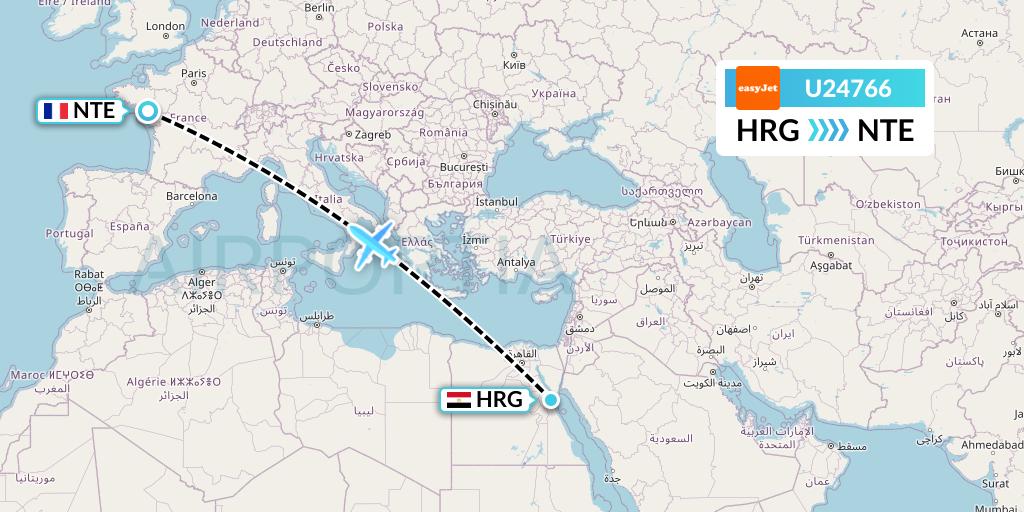 U24766 EasyJet Flight Map: Hurghada to Nantes