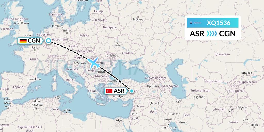 XQ1536 SunExpress Flight Map: Kayseri to Cologne
