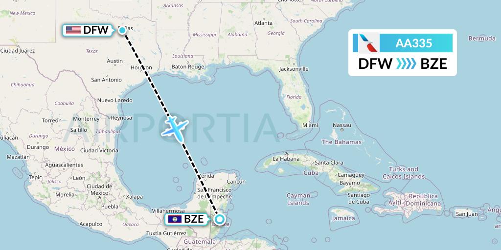 AA335 American Airlines Flight Map: Dallas to Belize City