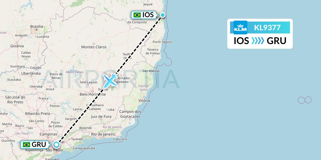 KL9377 KLM Flight Map: Ilheus to Sao Paulo