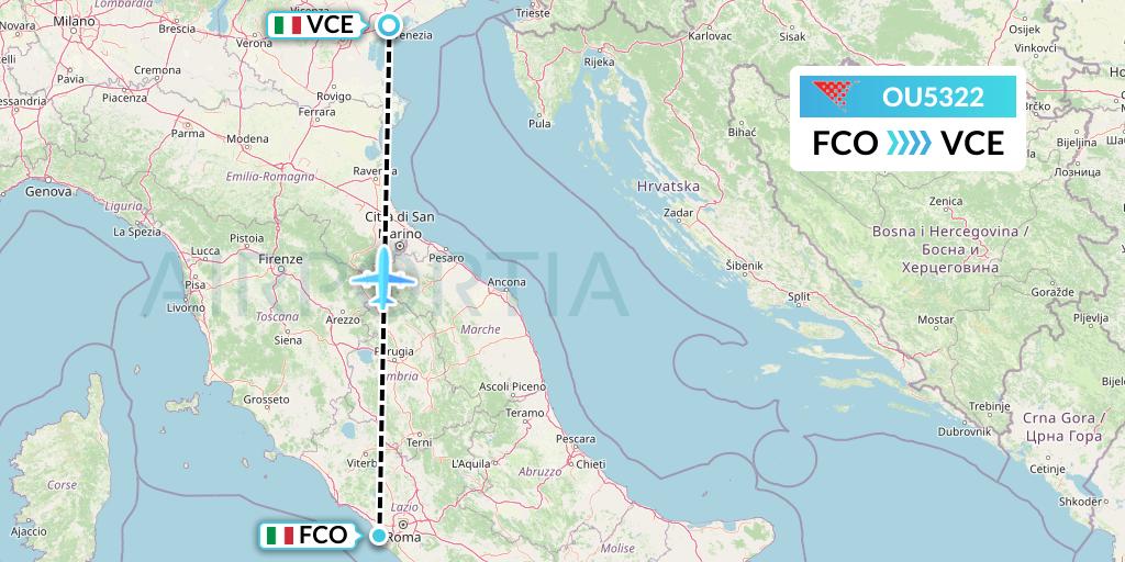 OU5322 Croatia Airlines Flight Map: Rome to Venice