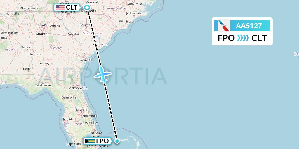 AA5127 American Airlines Flight Map: Freeport to Charlotte
