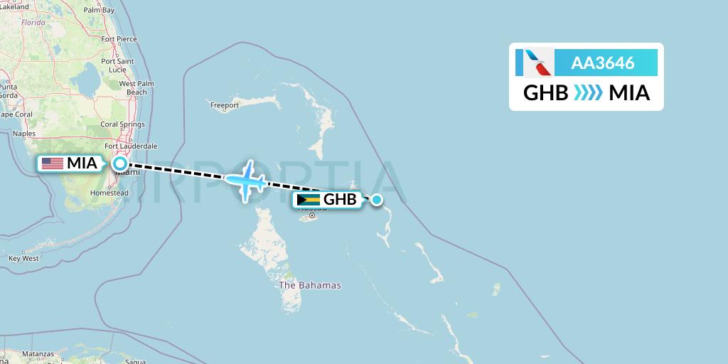 AA3646 American Airlines Flight Map: Governor's Harbour to Miami