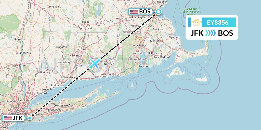 EY8356 Etihad Airways Flight Map: New York to Boston