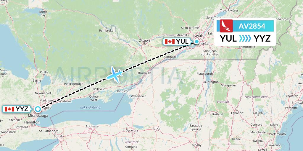 AV2854 Avianca Flight Map: Montreal to Toronto