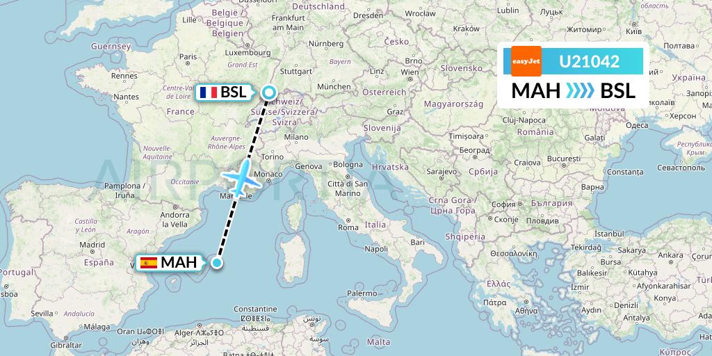 U21042 EasyJet Flight Map: Mahon to Basel