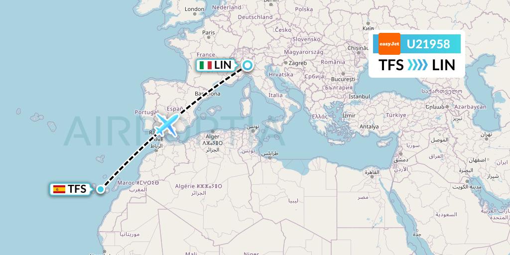 U21958 EasyJet Flight Map: Tenerife to Milan