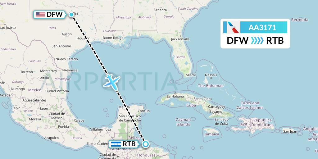 AA3171 American Airlines Flight Map: Dallas to Roatan