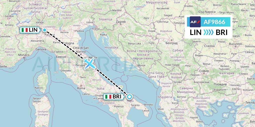 AF9866 Air France Flight Map: Milan to Bari