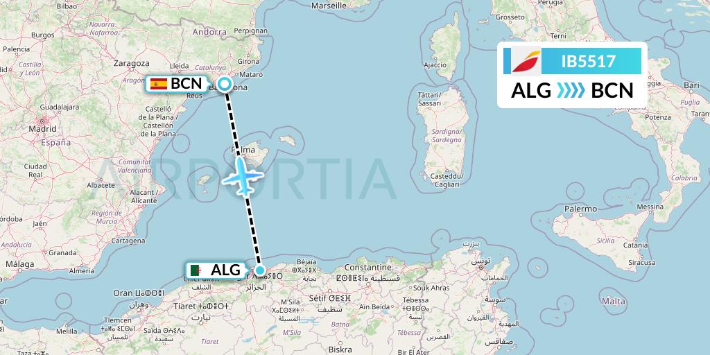 IB5517 Iberia Flight Map: Algiers to Barcelona