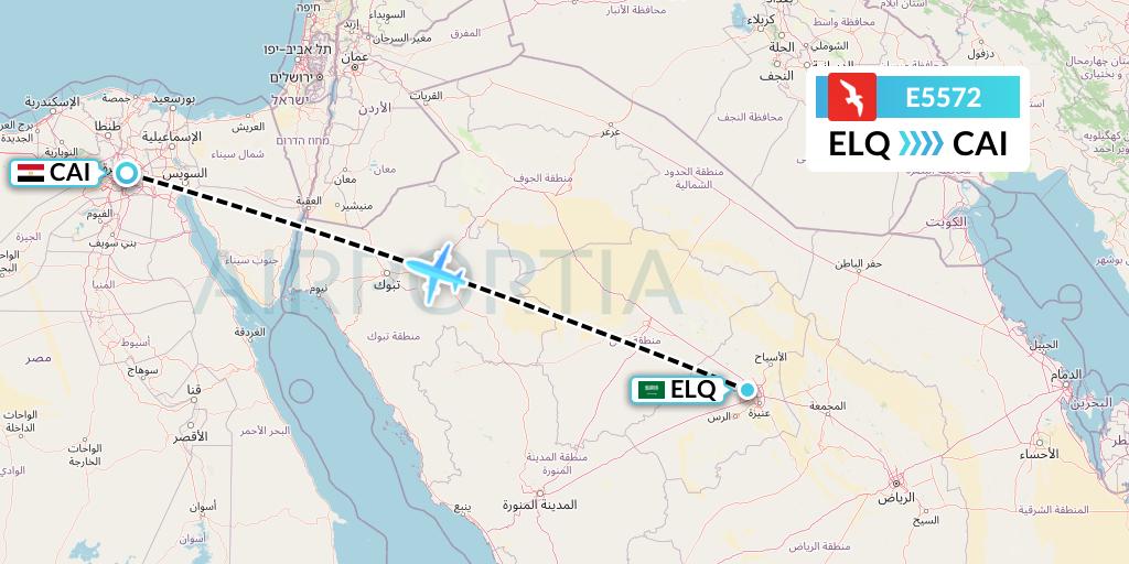 E5572 Air Arabia Egypt Flight Map: Al-Qassim to Cairo