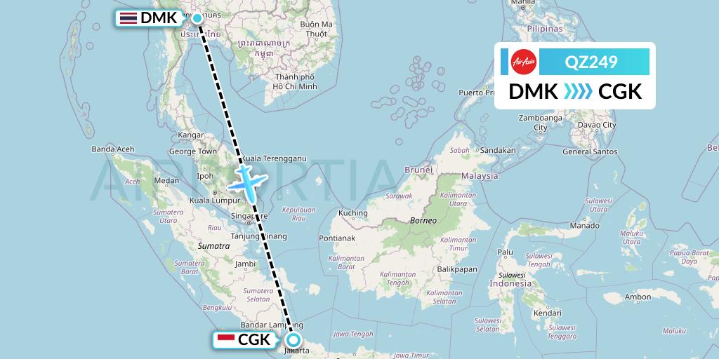 QZ249 Indonesia AirAsia Flight Map: Bangkok to Jakarta