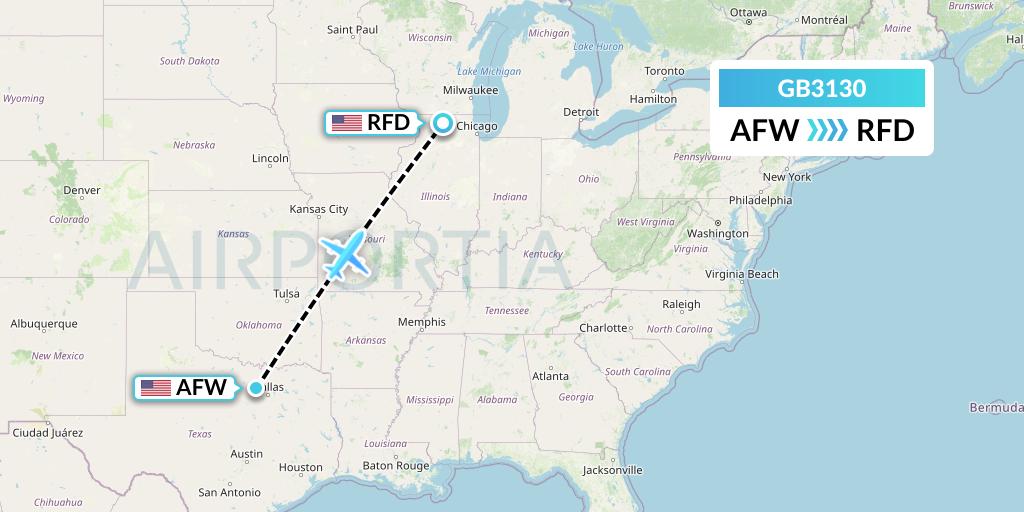 GB3130 ABX Air Flight Map: Fort Worth to Chicago