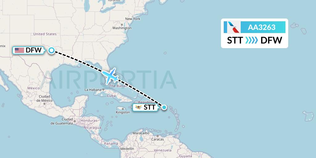 AA3263 American Airlines Flight Map: St. Thomas to Dallas