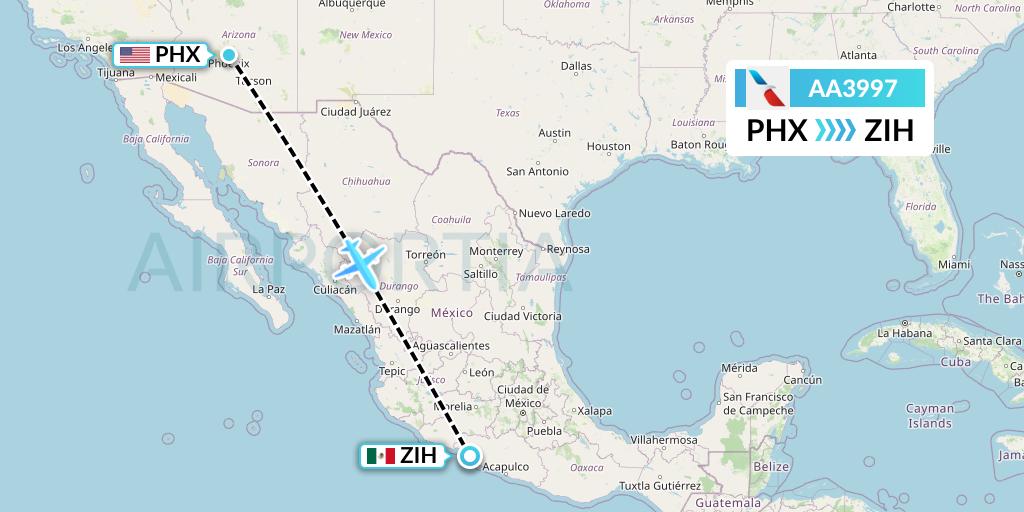 AA3997 American Airlines Flight Map: Phoenix to Zihuatanejo