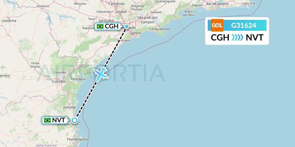 G31624 GOL Transportes Aeros Flight Map: Sao Paulo to Navegantes