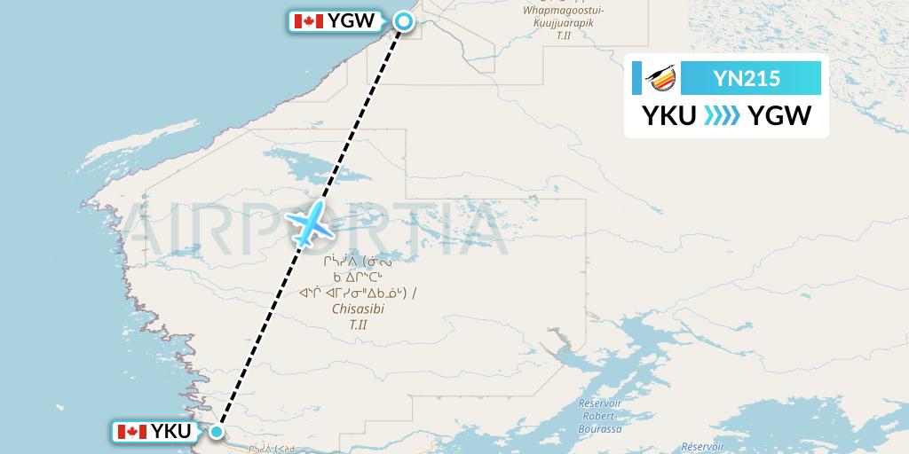 YN215 Air Creebec Flight Map: Chisasibi to Kuujjuarapik