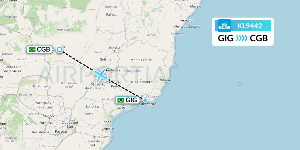KL9442 KLM Flight Map: Rio de Janeiro to Cuiaba