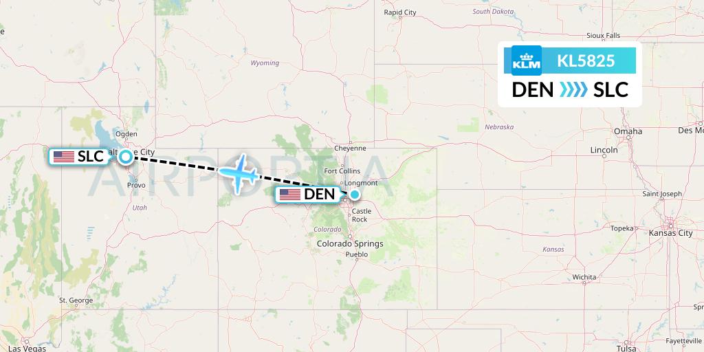 KL5825 KLM Flight Map: Denver to Salt Lake City