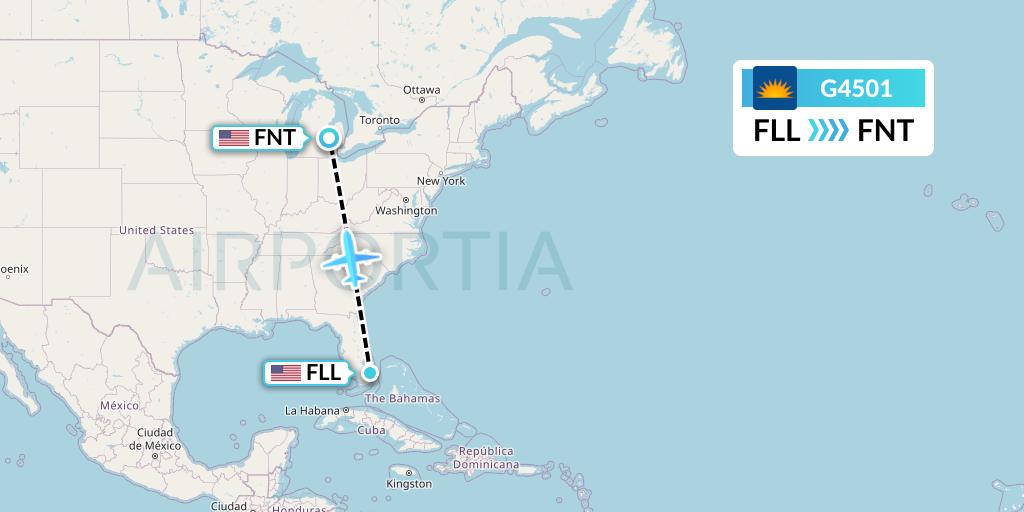 G4501 Allegiant Air Flight Map: Fort Lauderdale to Flint