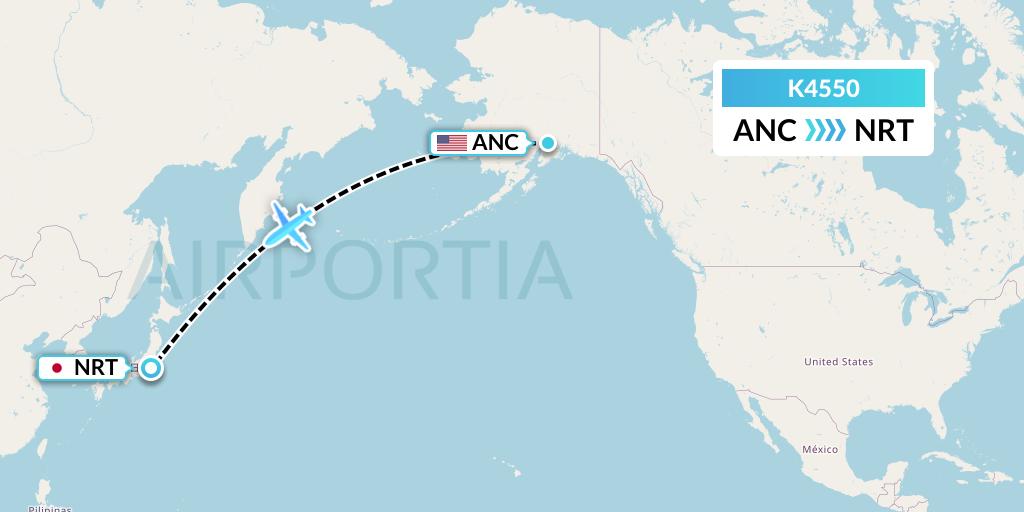 K4550 Kalitta Air Flight Map: Anchorage to Tokyo