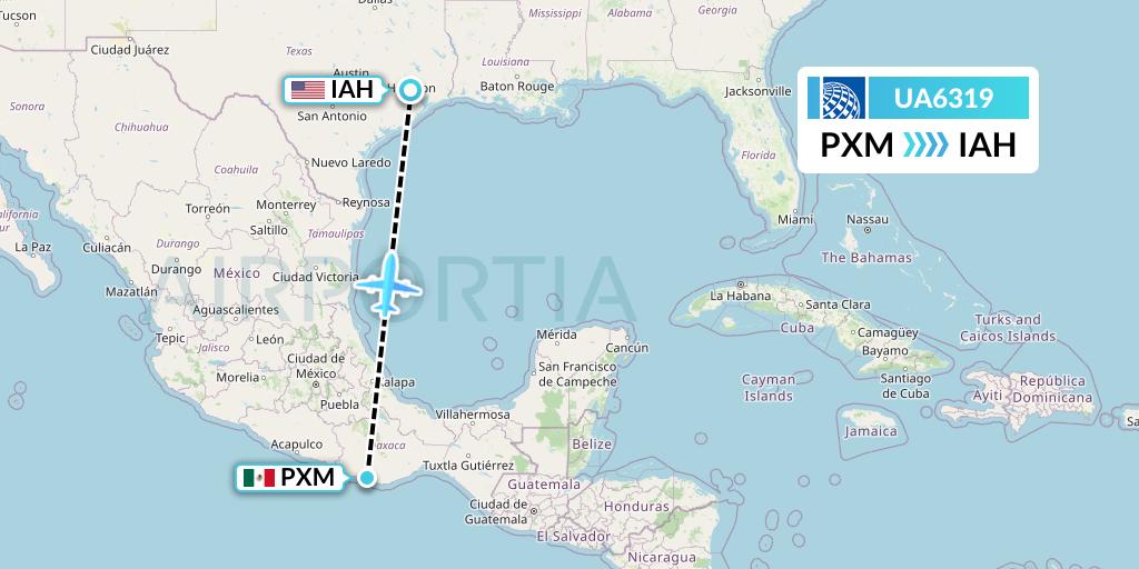 UA6319 United Airlines Flight Map: Puerto Escondido to Houston