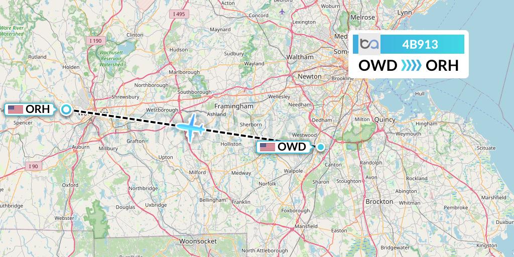 4B913 Boutique Air Flight Map: Norwood to Worcester
