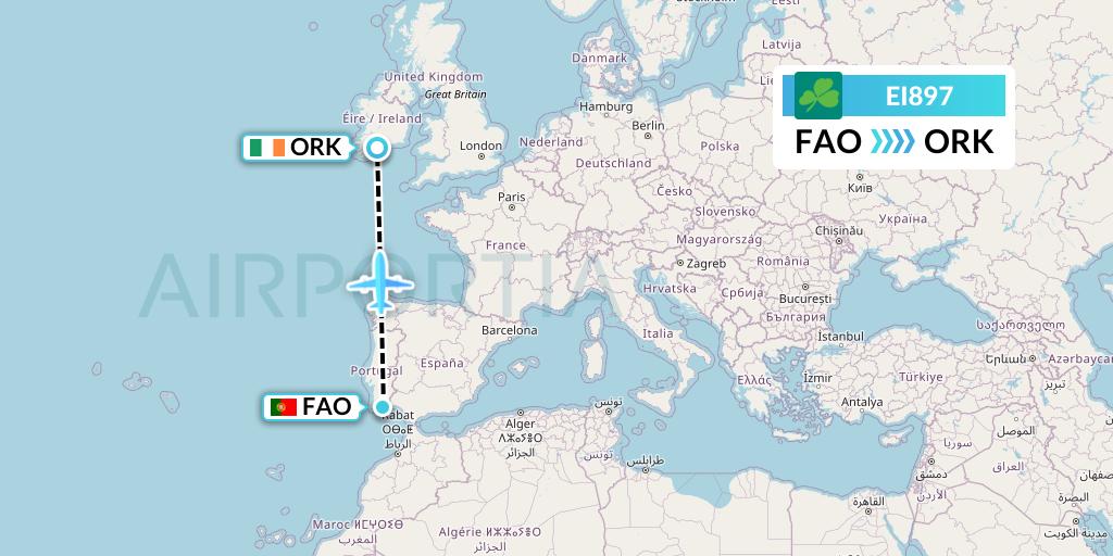 EI897 Aer Lingus Flight Map: Faro to Cork