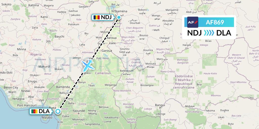 AF869 Air France Flight Map: N'Djamena to Douala