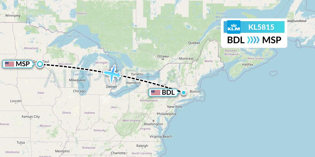KL5815 KLM Flight Map: Windsor Locks to Minneapolis