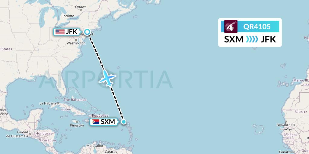 QR4105 Qatar Airways Flight Map: Sint Maarten to New York
