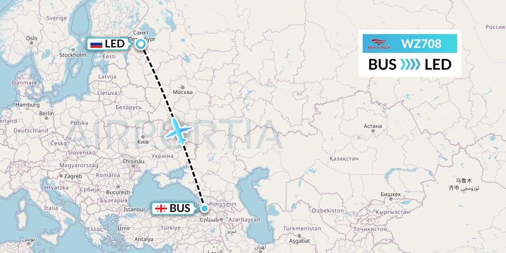 WZ708 Red Wings Flight Map: Batumi to St. Petersburg