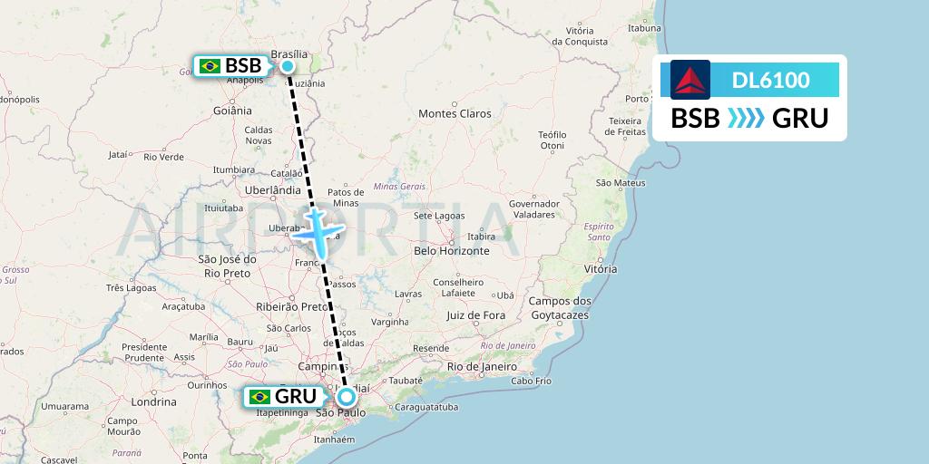 DL6100 Delta Air Lines Flight Map: Brasilia to Sao Paulo