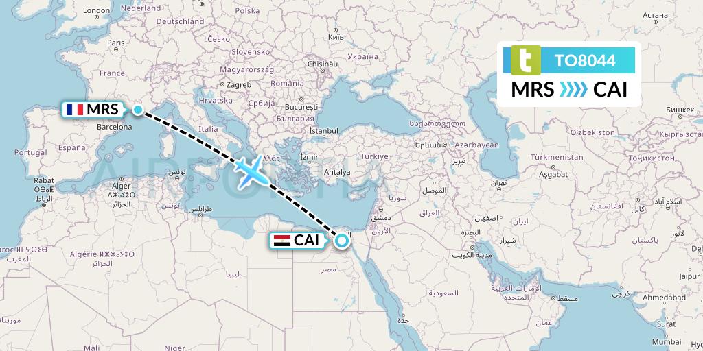 TO8044 Transavia France Flight Map: Marseille to Cairo