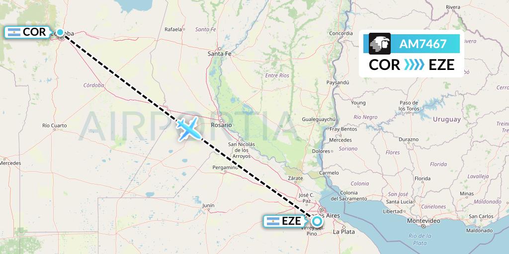 AM7467 Aeromexico Flight Map: Cordoba to Buenos Aires