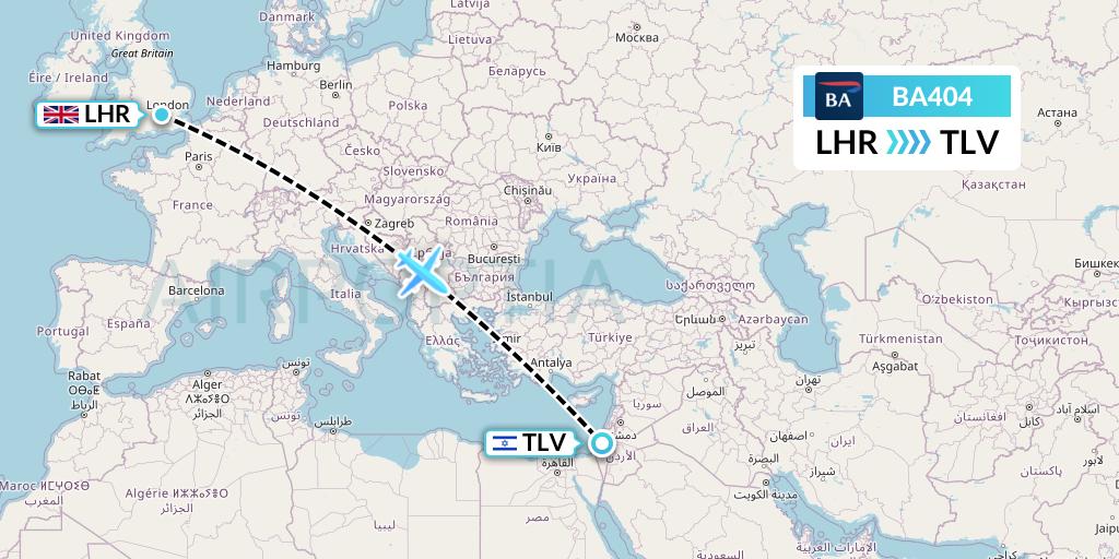 BA404 British Airways Flight Map: London to Tel Aviv
