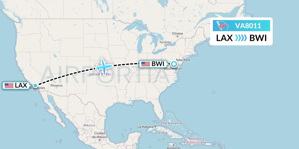 VA8011 Virgin Australia Flight Map: Los Angeles to Baltimore
