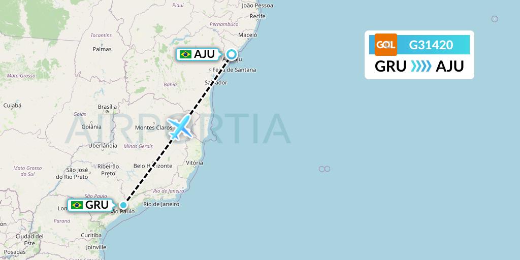 G31420 GOL Transportes Aeros Flight Map: Sao Paulo to Aracaju
