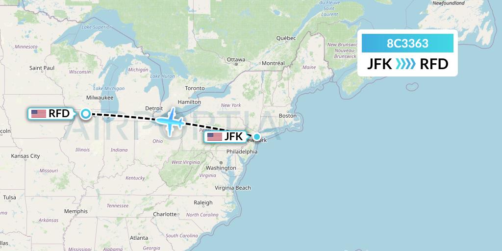 8C3363 Air Transport International Flight Map: New York to Chicago