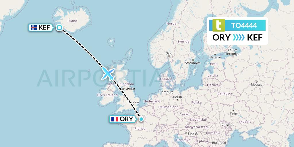 TO4444 Transavia France Flight Map: Paris to Reykjavik