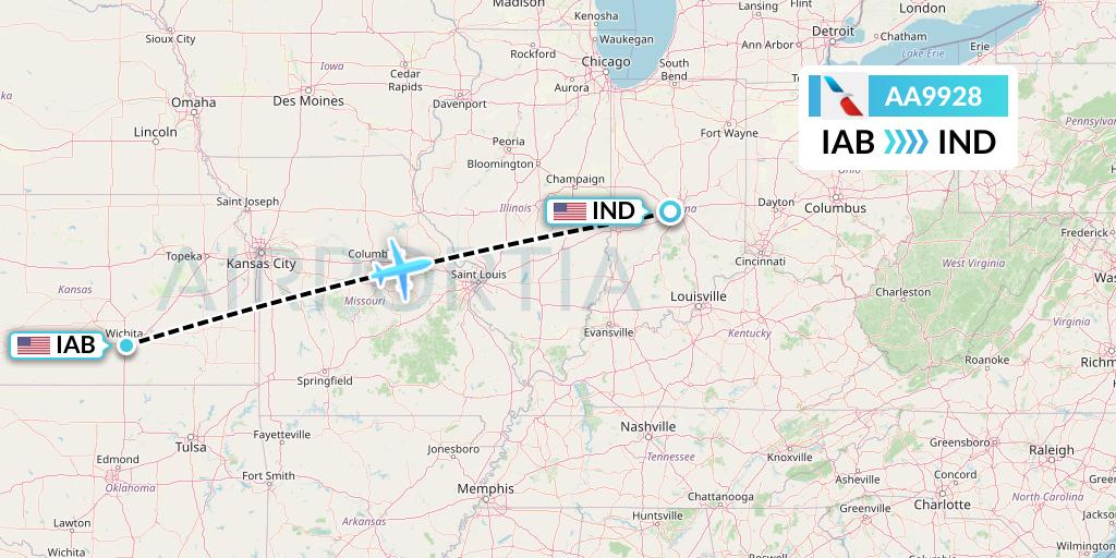 AA9928 American Airlines Flight Map: Wichita to Indianapolis