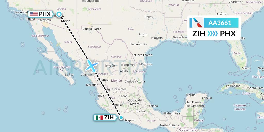 AA3661 American Airlines Flight Map: Zihuatanejo to Phoenix
