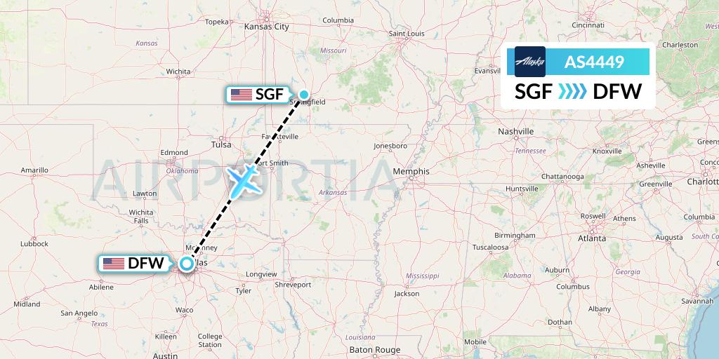 AS4449 Alaska Airlines Flight Map: Springfield to Dallas