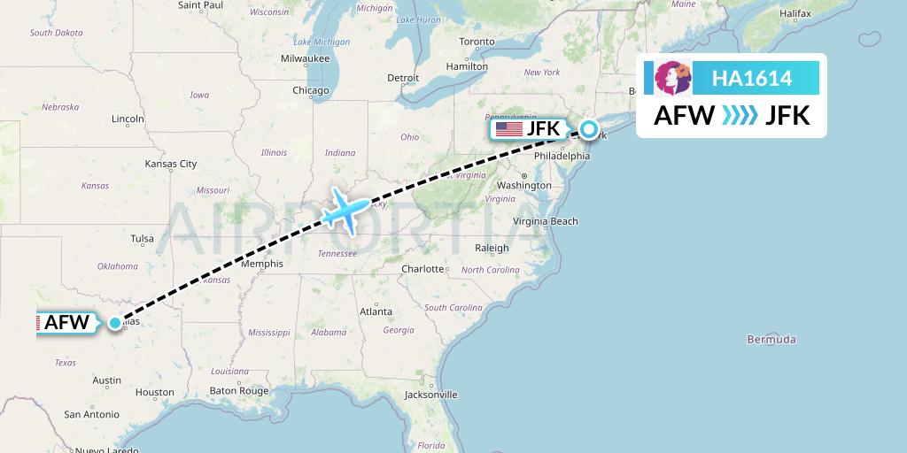 HA1614 Hawaiian Airlines Flight Map: Fort Worth to New York