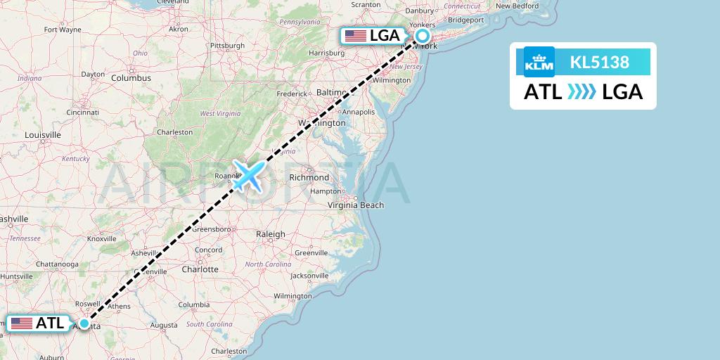 KL5138 KLM Flight Map: Atlanta to New York